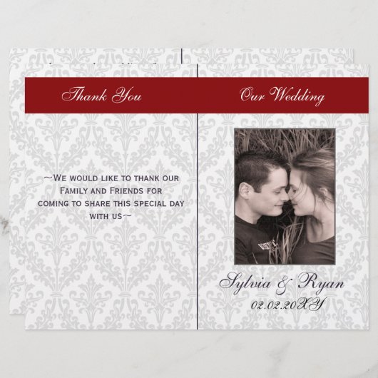 Damask Folding Programmes de mariage photo (Devant / Derrière)