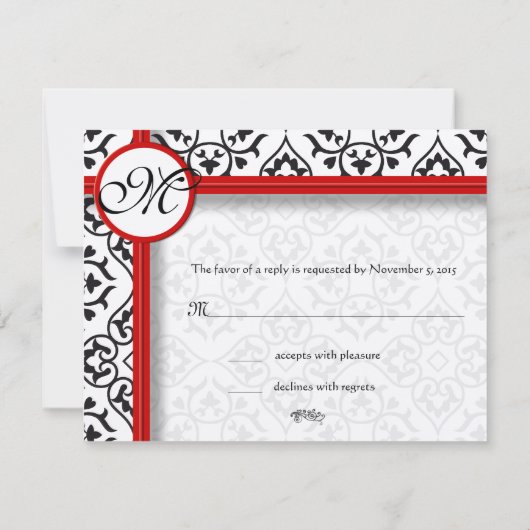 Damask Frontières Côté Rouge Trim Mariage RSVP