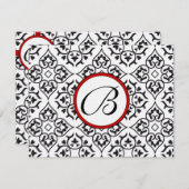 Damask Frontières Côté Rouge Trim Mariage RSVP (Devant / Derrière)