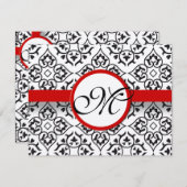 Damask Frontières Côté Rouge Trim Mariage RSVP (Devant / Derrière)