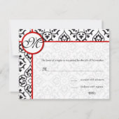 Damask Frontières Côté Rouge Trim Mariage RSVP (Dos)