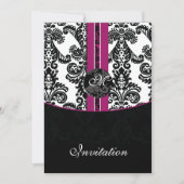 damask fuchsia bruiloft uitnodiging (Voorkant)