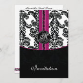 damask fuchsia bruiloft uitnodiging (Voorkant / Achterkant)