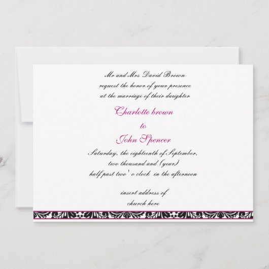 damask fuchsia faire-part de mariage (Dos)