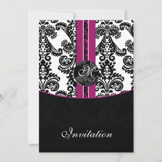 damask fuchsia faire-part de mariage (Devant)