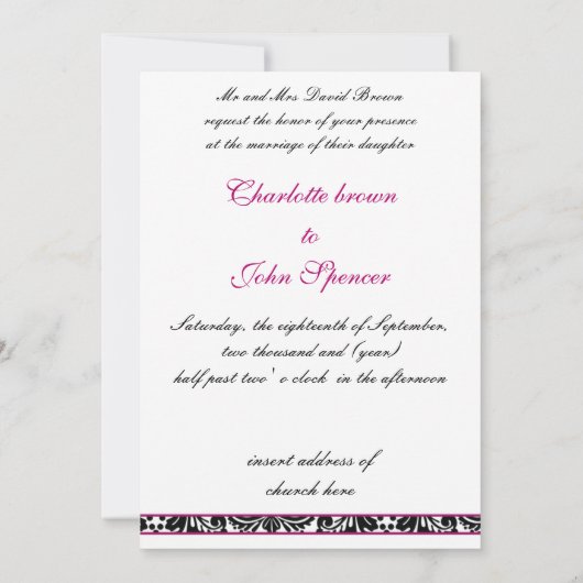 damask fuchsia faire-part de mariage (Dos)