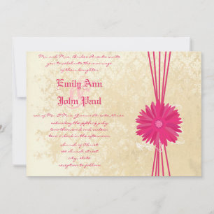 Damask Fuchsia Gerber Daisy Wedding Invitation Kaart