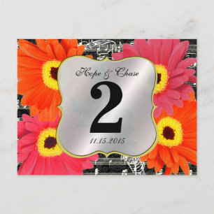 Damask Fuchsia Gerber Daisy Wedding Table Number Briefkaart