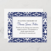 Damask Funeral Note Card Flat Bereavement Note Notitiekaartje (Voorkant / Achterkant)