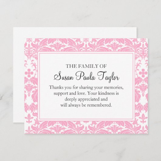 Damask Funeral Note Card Flat Bereavement Note Notitiekaartje (Voorkant / Achterkant)