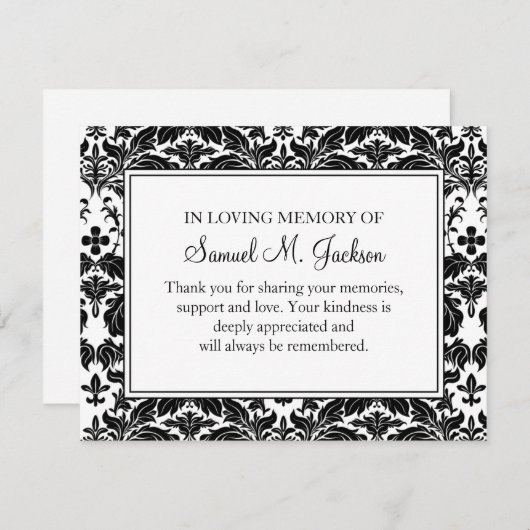 Damask Funeral Note Card Flat Bereavement Note Notitiekaartje (Voorkant / Achterkant)