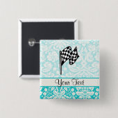 Damask Gecontroleerde vlag. Vierkante Button 5,1 Cm (Voorkant /achterkant)