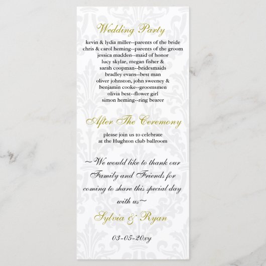 Damask geel Trouwprogramma Programma (Achterkant)