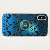 DAMASK GEM MONOGRAM blauw Case-Mate iPhone Case (Achterkant (horizontaal))