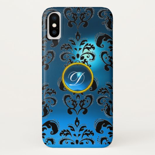 DAMASK GEM MONOGRAM blauw Case-Mate iPhone Case (Achterkant)