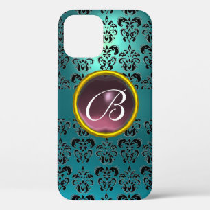 DAMASK GEM MONOGRAM blauw paars iPhone 12 Hoesje