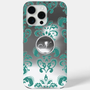 DAMASK GEM MONOGRAM blauw wit iPhone 15 Pro Max Hoesje