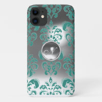DAMASK GEM MONOGRAM blauw wit