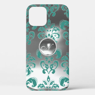 DAMASK GEM MONOGRAM blauw wit iPhone 12 Hoesje