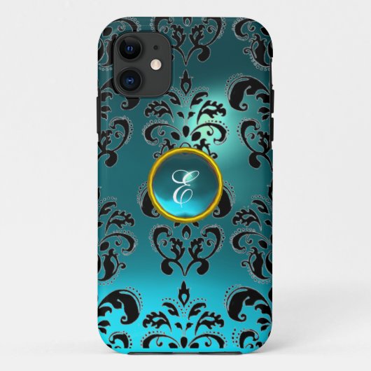 DAMASK GEM MONOGRAM blue aquamarine Case-Mate iPhone Case (Achterkant)