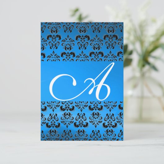 DAMASK GEM MONOGRAM blue rsvp gold Kaart (Staand voorkant)