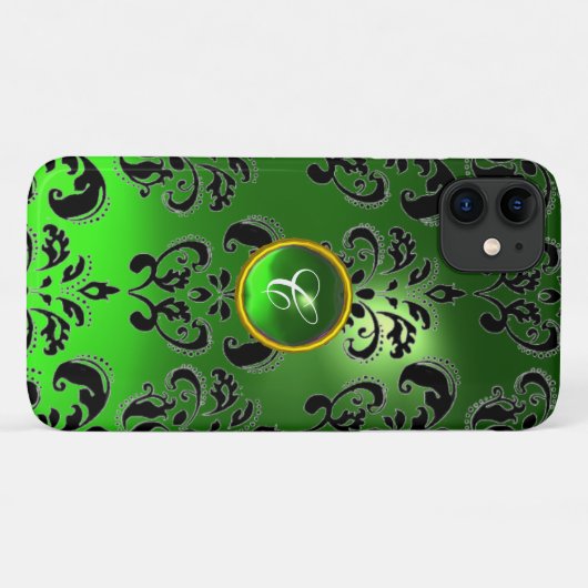 DAMASK GEM MONOGRAM Emerald Green Case-Mate iPhone Case (Achterkant (horizontaal))
