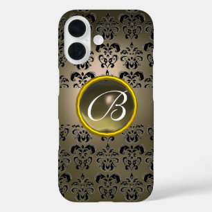 DAMASK GEM MONOGRAM grijs zwart iPhone 16 Hoesje