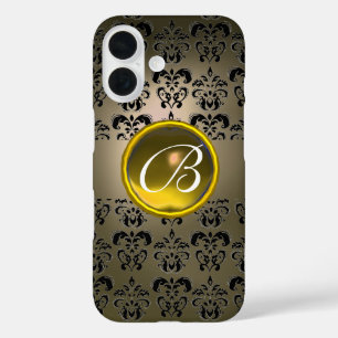 DAMASK GEM MONOGRAM grijs zwart geel iPhone 16 Hoesje