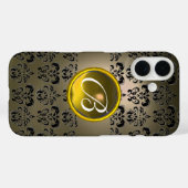 DAMASK GEM MONOGRAM grijs zwart geel Case-Mate iPhone Case (Achterkant (horizontaal))