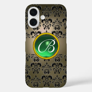 DAMASK GEM MONOGRAM grijs zwart groen iPhone 16 Hoesje