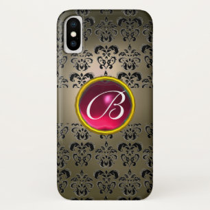 DAMASK GEM MONOGRAM grijze roze fuchsie iPhone X Hoesje