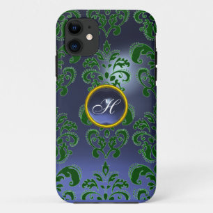 DAMASK GEM MONOGRAM groen paars donker iPhone 11 Hoesje