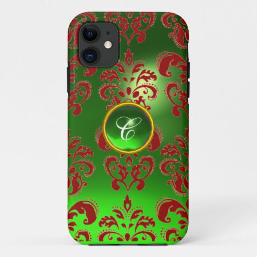 DAMASK GEM MONOGRAM groen rood Case-Mate iPhone Case (Achterkant)