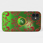 DAMASK GEM MONOGRAM groen rood Case-Mate iPhone Case (Achterkant (horizontaal))