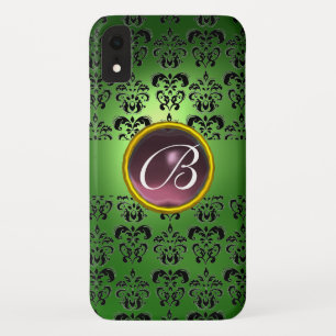 DAMASK GEM MONOGRAM groen zwart paars iPhone XR Hoesje