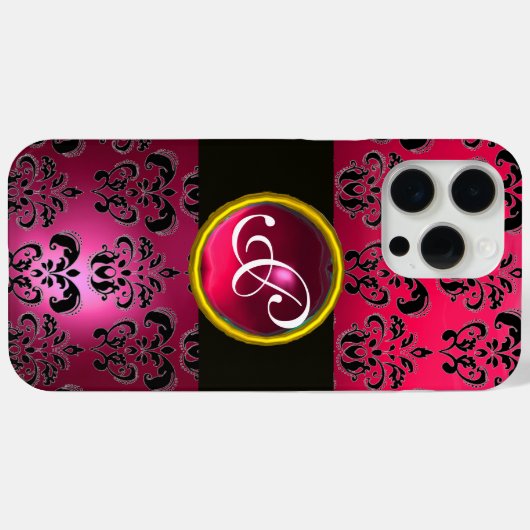 DAMASK GEM MONOGRAM Pink Red Ruby Case-Mate iPhone Case (Achterkant (horizontaal))