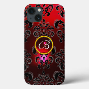 DAMASK GEM MONOGRAM Red Burgundy Black iPhone 13 Hoesje