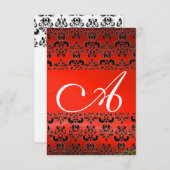 DAMASK GEM MONOGRAM red rsvp gold Kaart (Voorkant / Achterkant)