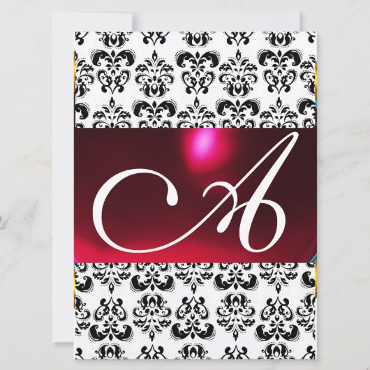 DAMASK GEM MONOGRAM rood bordeauxaux wit Kaart (Voorkant)