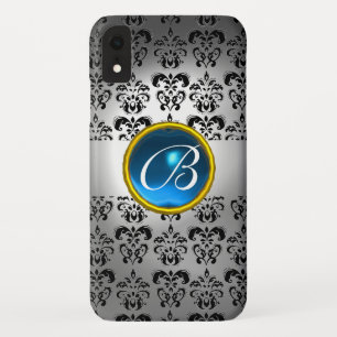 DAMASK GEM MONOGRAM wit zwart blauw iPhone XR Hoesje
