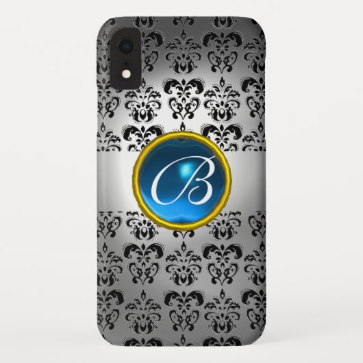 DAMASK GEM MONOGRAM wit zwart blauw Case-Mate iPhone Case (Achterkant)
