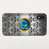 DAMASK GEM MONOGRAM wit zwart blauw Case-Mate iPhone Case (Achterkant (horizontaal))
