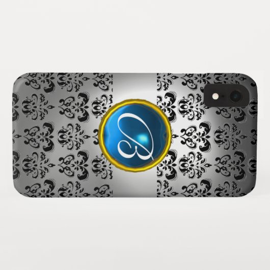 DAMASK GEM MONOGRAM wit zwart blauw Case-Mate iPhone Case (Achterkant (horizontaal))