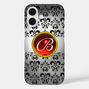 DAMASK GEM MONOGRAM wit zwart rood iPhone 16 Hoesje