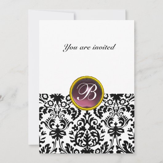 DAMASK GEM STONE MONOGRAM amethyst paars wit Kaart (Voorkant)