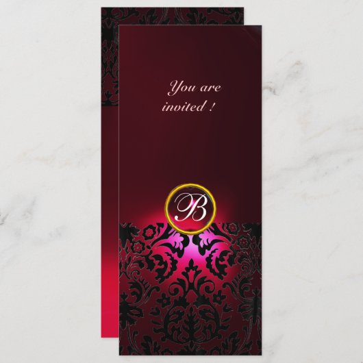 DAMASK GEM STONE MONOGRAM Red burgundy Kaart (Voorkant / Achterkant)