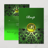 DAMASK GEMME PIERRE MONOGRAMME Vert Jaune Rsvp (Devant / Derrière)