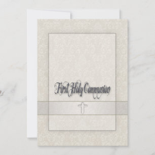Damask Girls First Communion Invitation