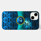 DAMASK GIRLY MONOGRAM Blue Case-Mate iPhone Case (Achterkant (horizontaal))
