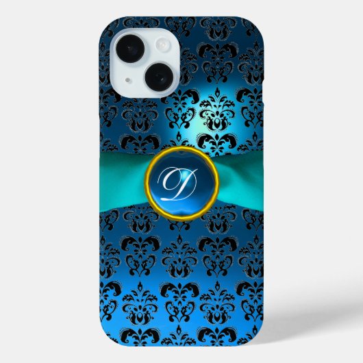 DAMASK GIRLY MONOGRAM Blue Case-Mate iPhone Case (Achterkant)